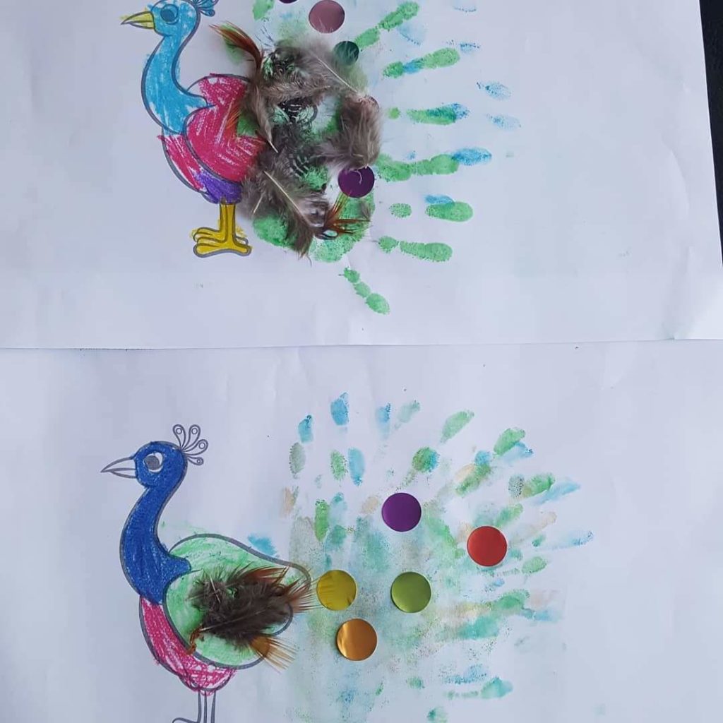 Arts visuels paon maternelle